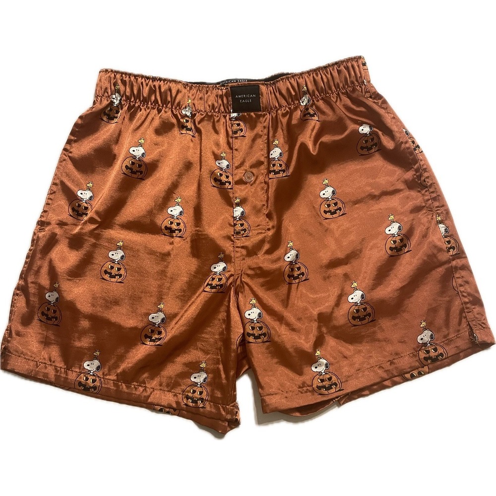 American Eagle Peanuts Snoopy 2024 Satin Shorts Men's Small Halloween Pumpkins